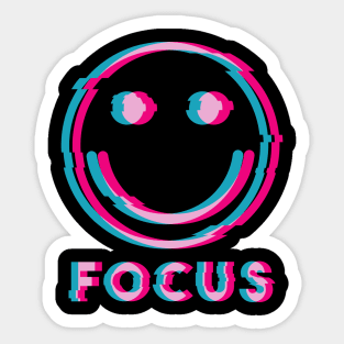 Glitch Smiley Face Focus (pink and blue glitch) Sticker